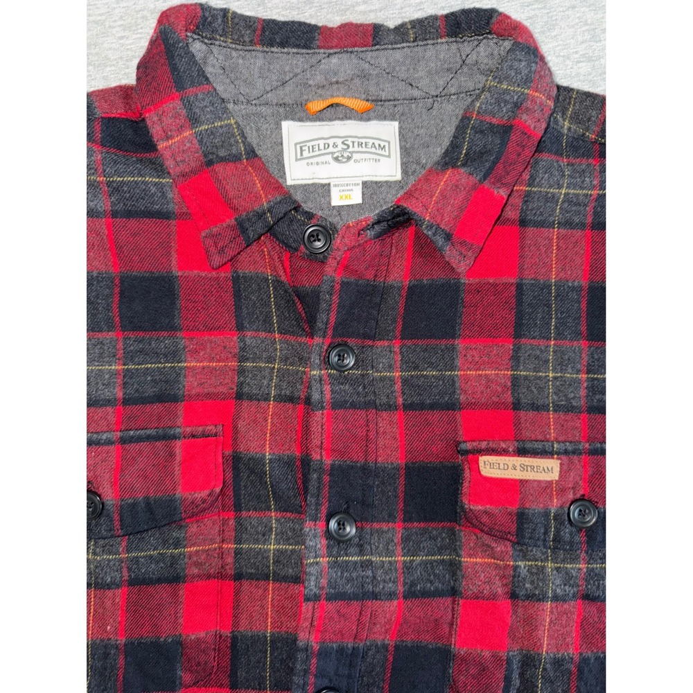 Field & Stream Mens Red Black Plaid Flannel Shirt Size XXL Workwear *See Notes*